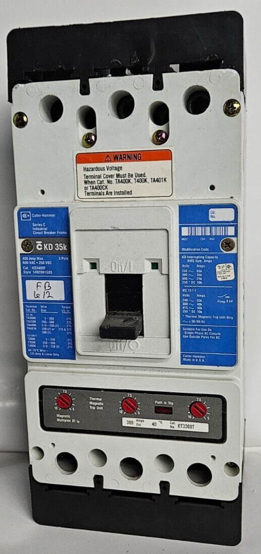 EATON CUTLER HAMMER KD3400F 3 Pole 400 AMP Breaker