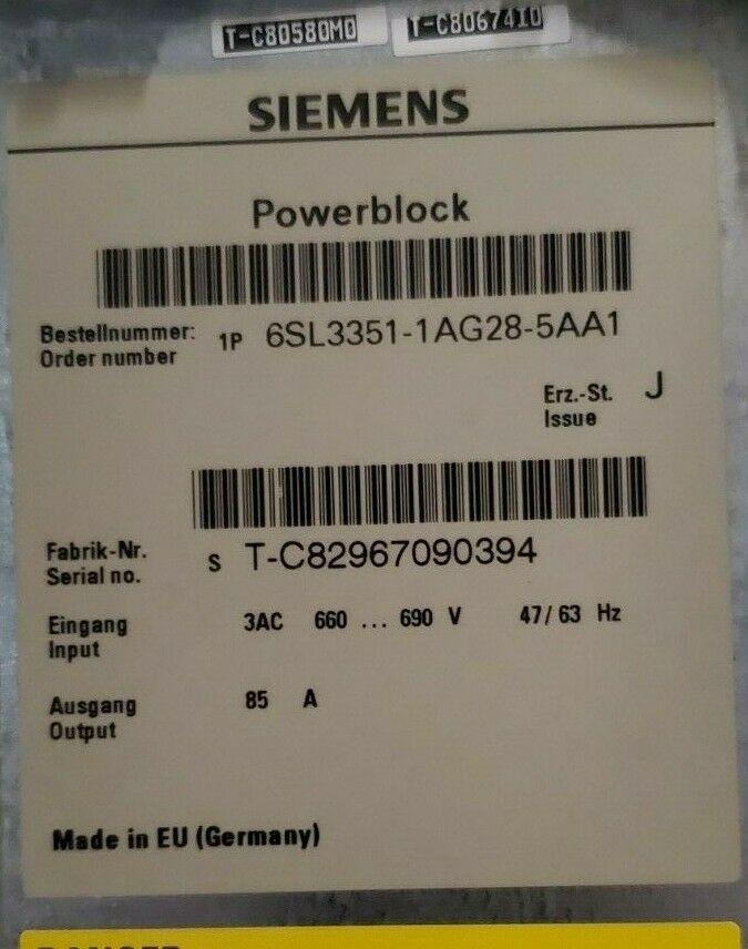 Siemens 6SL3351-1AG28-5AA1 SINAMICS REPLACEMENT POWER BLOCK