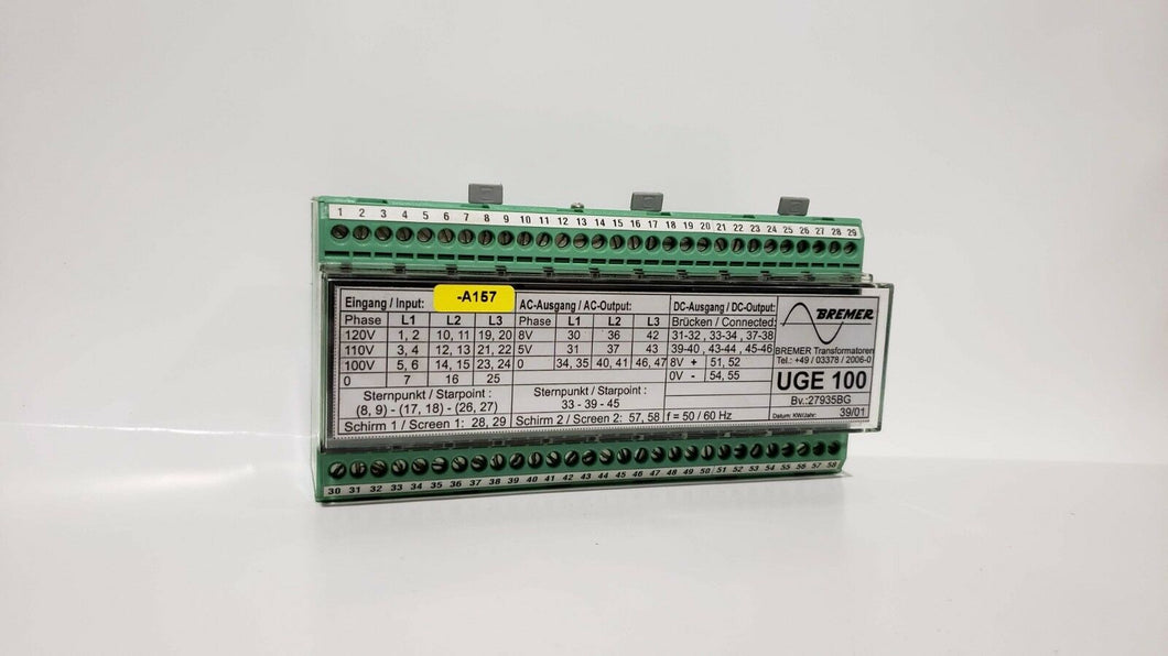 Bremer Transformatoren UGE 100 Bv. 27935bg Voltage Detection Module PLC UGE100