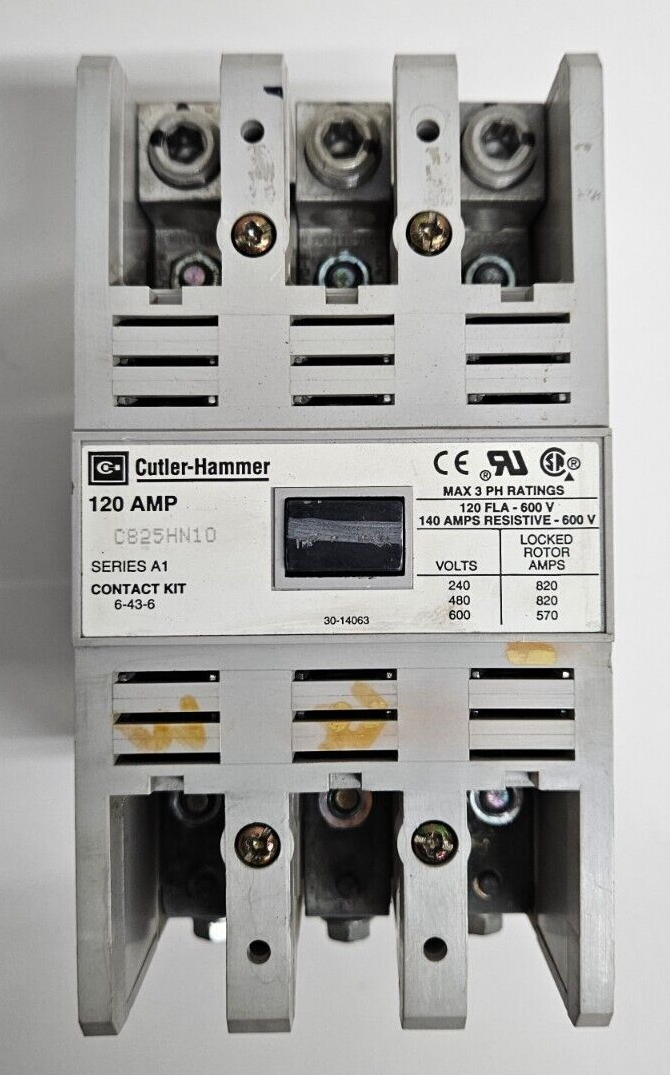 CUTLER HAMMER CONTACTOR C825HN10 120 AMP 480/600V SERIES A1 120 V COIL